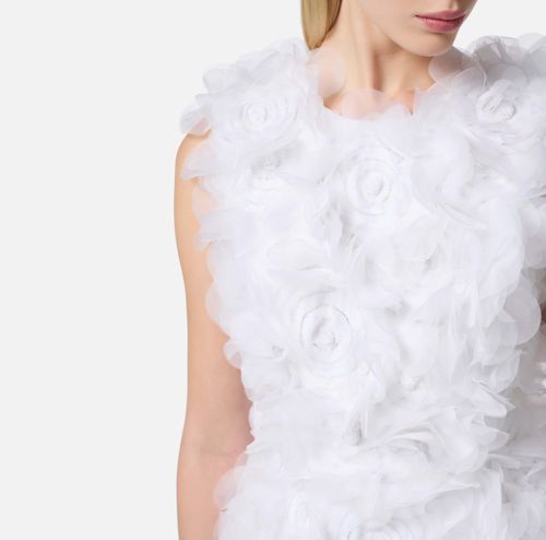 Dress in crêpe fabric with 3D flowers