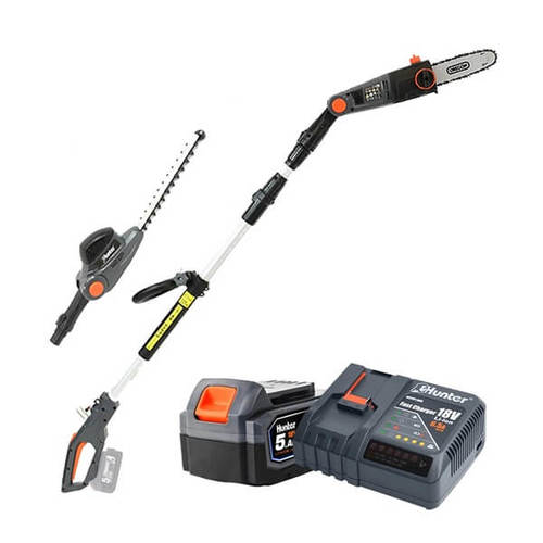 גוזם גדר חי ומסור שרשרת ''8 נטען 18v עם סוללה 5Ah ומטען מהיר דגם 102901-006 האנטר Hunter