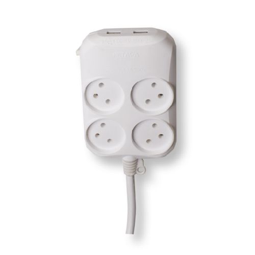 מפצל T-4 מרובע + 2 שקעי USB + כבל תקני