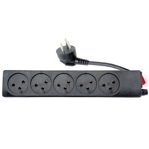 רב שקע 5 יציאות+כבל עד 3 מטר + מ''''ז שחור 