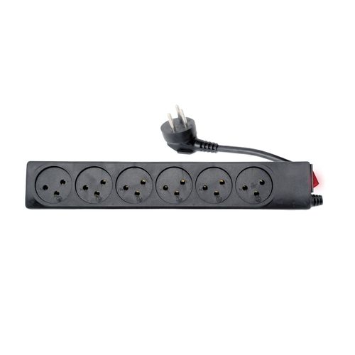 רב שקע 6 יציאות עם כבל 3 מטר ומפסק זרם שחור