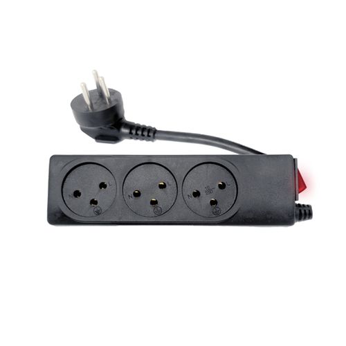 רב שקע 3 יציאות+כבל עד 3 מטר + מ''''ז שחור