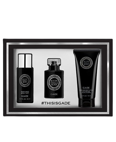 Ga-De Icon Vanilla Black Gift Set EDP 50ML + 10ML + 100ML Body Lotion מארז גייד אייקון ונילה בלאק לאישה