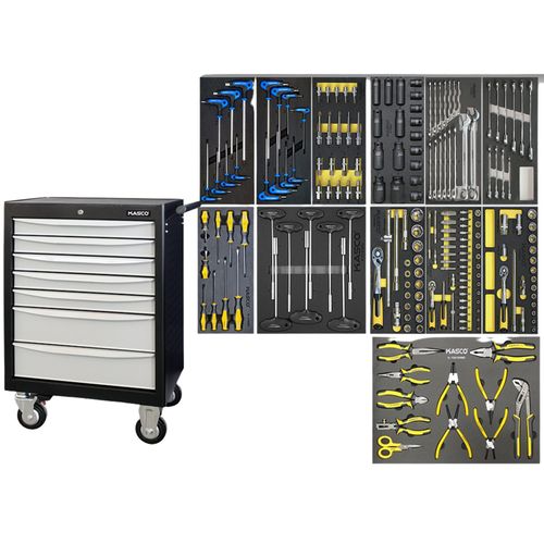 עגלת כלים אינדיבידואלית 7 מגירות k-3959b כולל 196 כלים