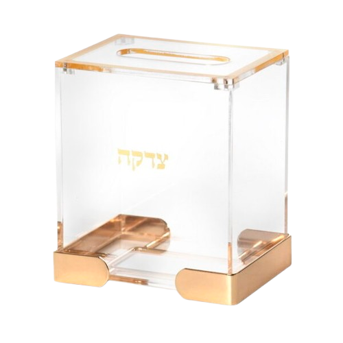 קופת צדקה אקרילי שקוף/מתכת זהב 