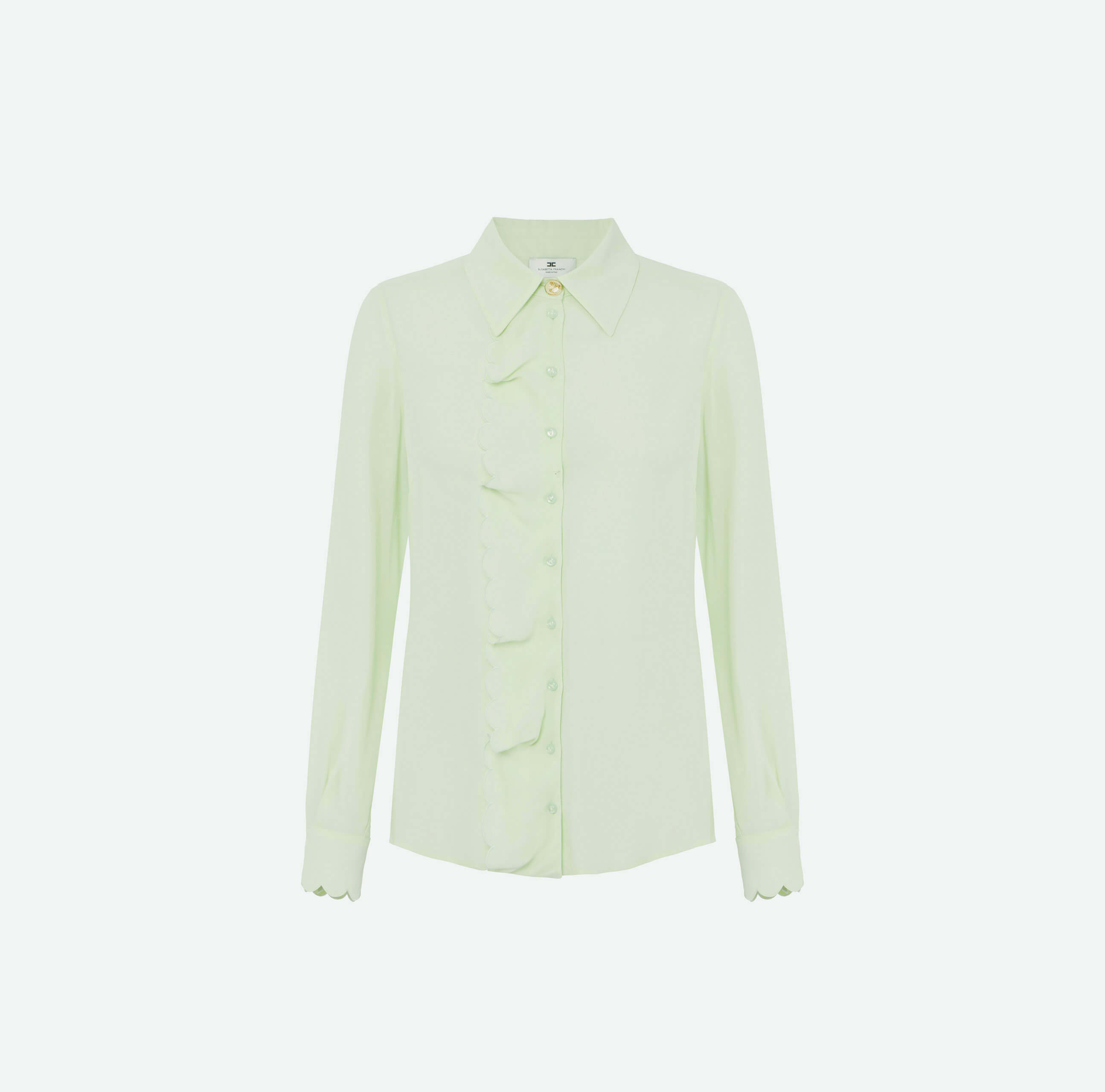 Shirt in viscose fabric with embroidered scallop