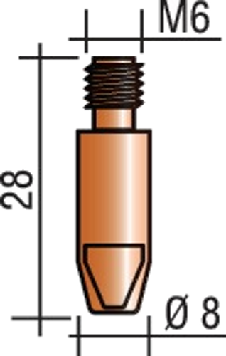 דיזת מגע E-Cu – קוטר חוט Ø0.8 מ״מ, תבריג M6 ואורך 28 מ״מ