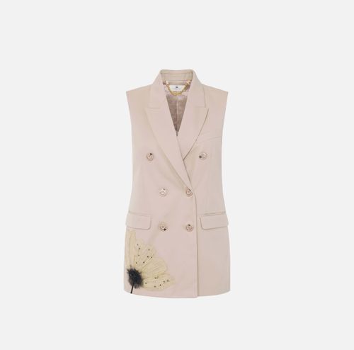 Cotton gabardine waistcoat with embroidered flower