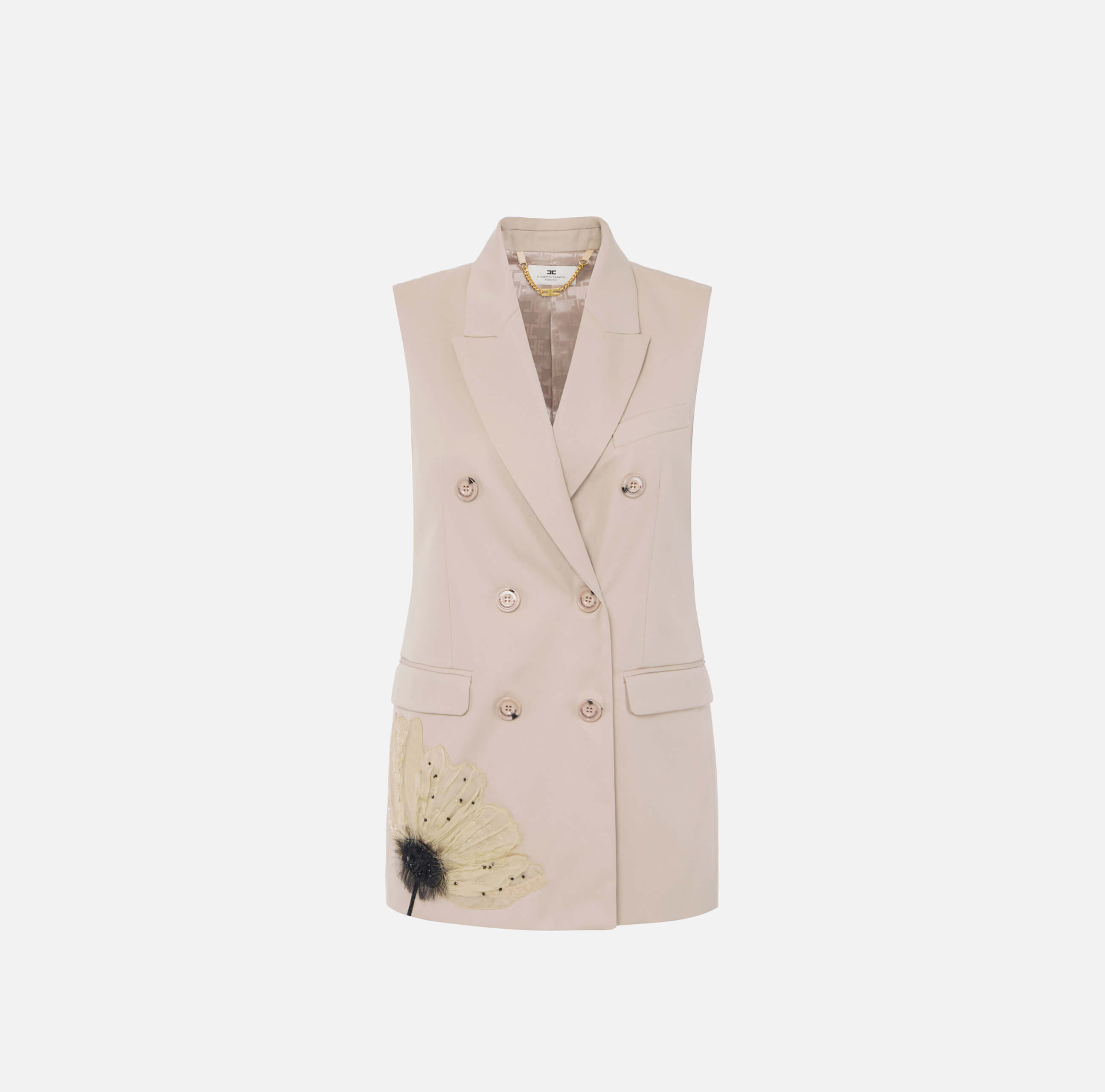 Cotton gabardine waistcoat with embroidered flower