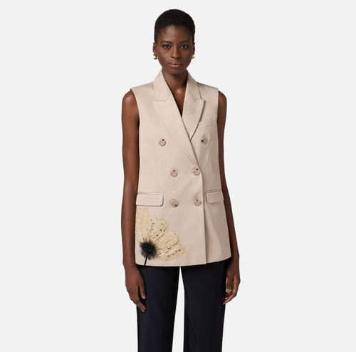 Cotton gabardine waistcoat with embroidered flower