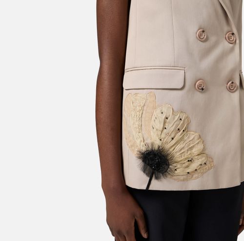 Cotton gabardine waistcoat with embroidered flower