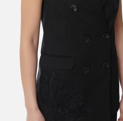 Cotton gabardine waistcoat with embroidered flower