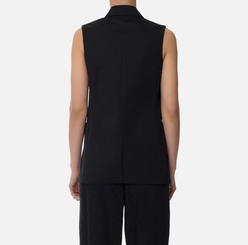 Cotton gabardine waistcoat with embroidered flower