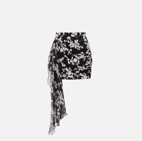 Skirt in printed georgette fabric with sash belt