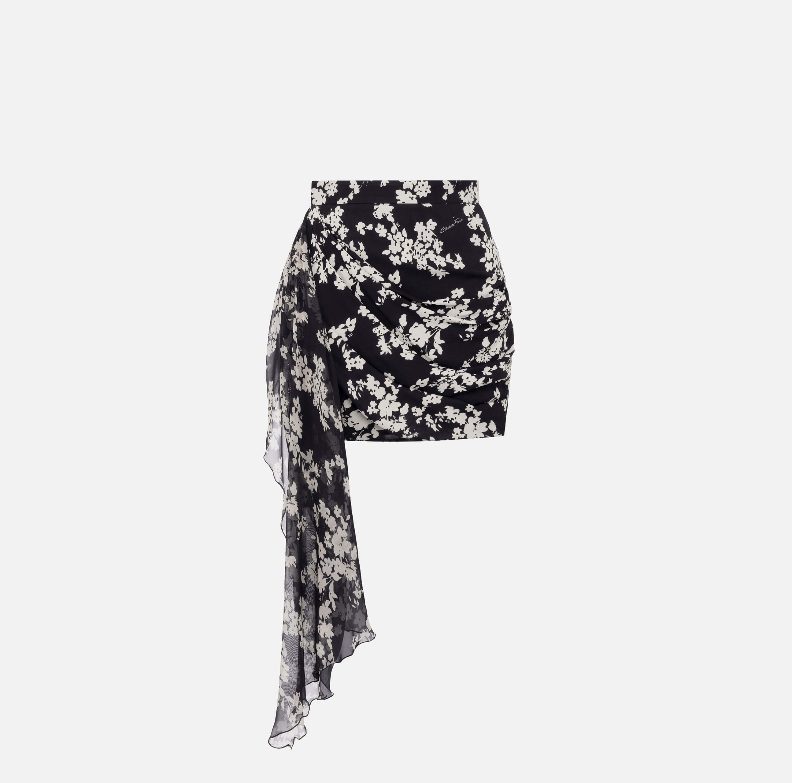 Skirt in printed georgette fabric with sash belt