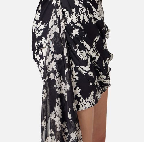 Skirt in printed georgette fabric with sash belt
