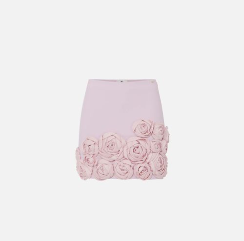 Skirt in crêpe fabric with embroidered roses