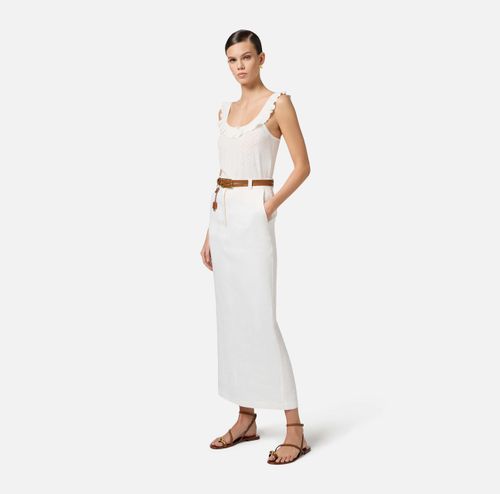 Linen-blend gabardine skirt