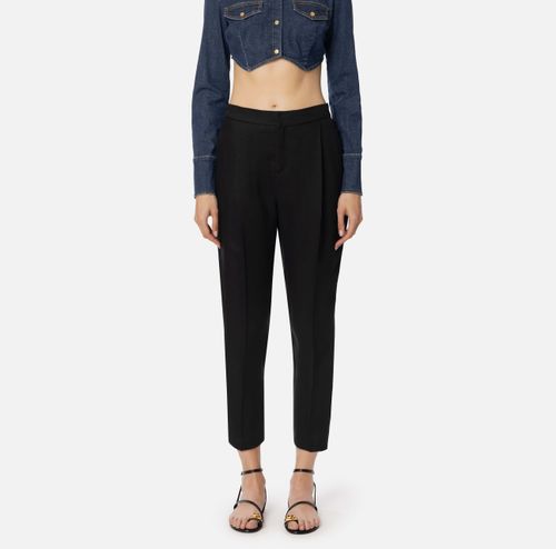 Linen-blend gabardine trousers with darts