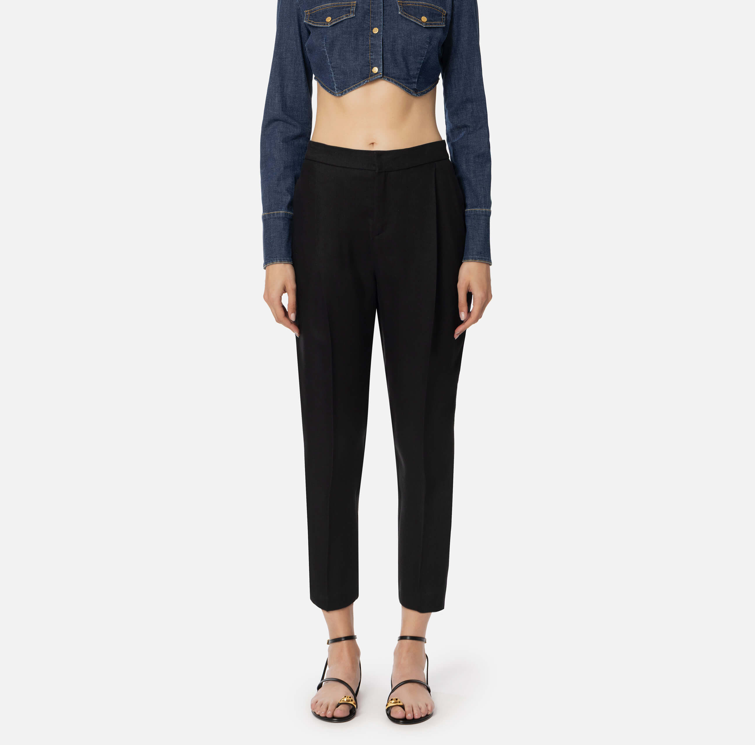 Linen-blend gabardine trousers with darts