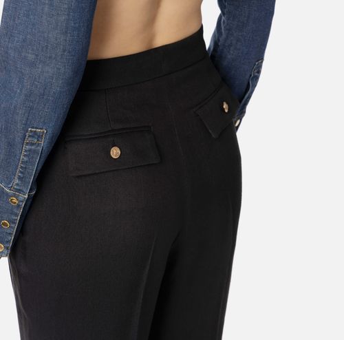 Linen-blend gabardine trousers with darts
