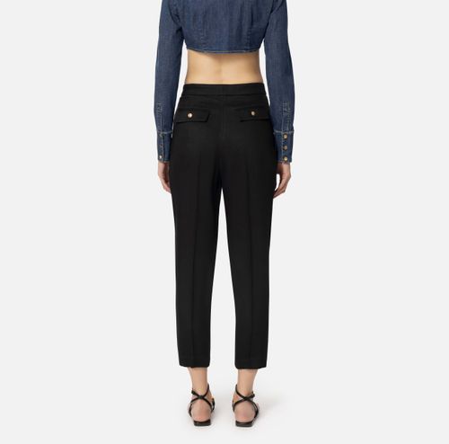Linen-blend gabardine trousers with darts