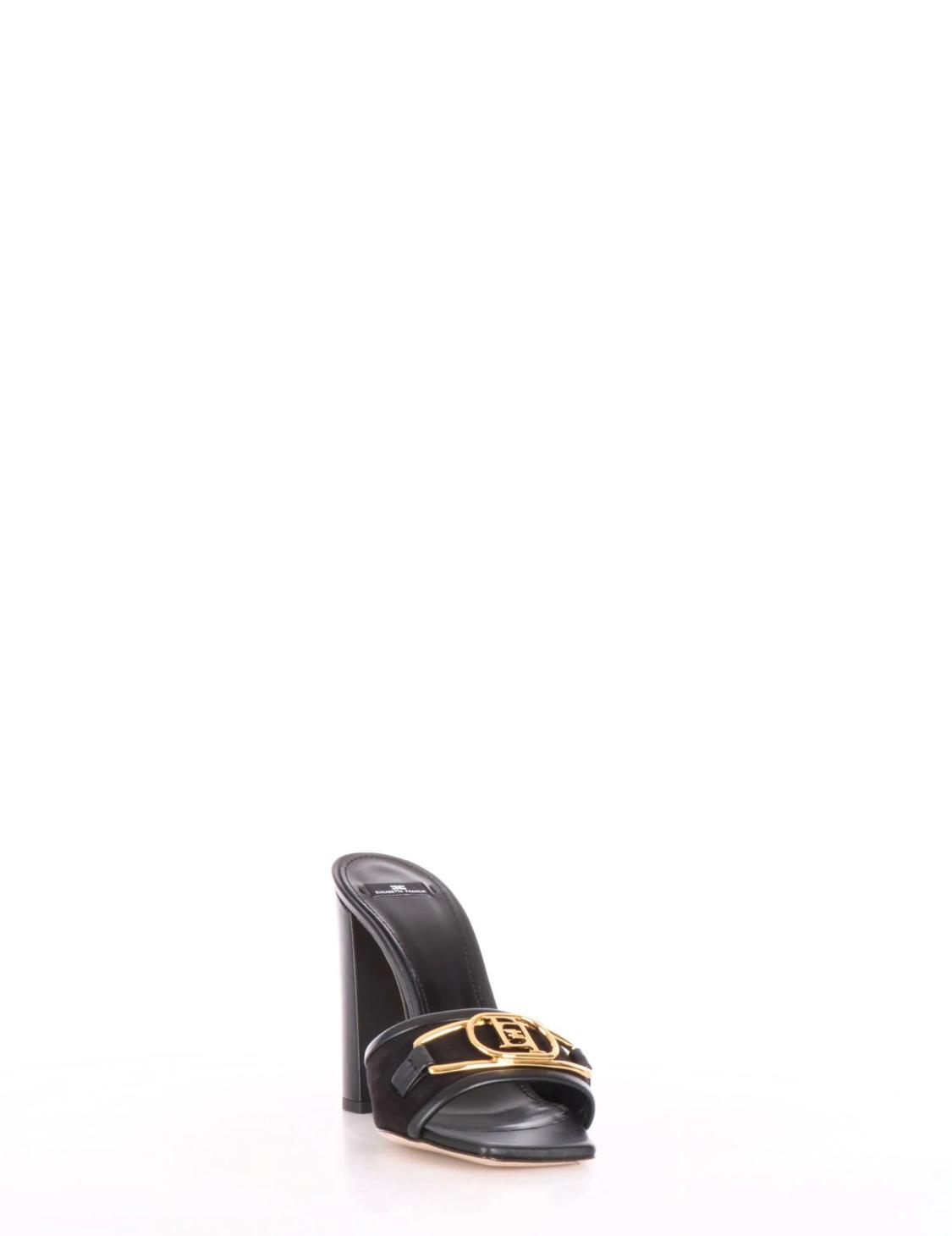 Logo Buckle Mule Sandals - BLACK