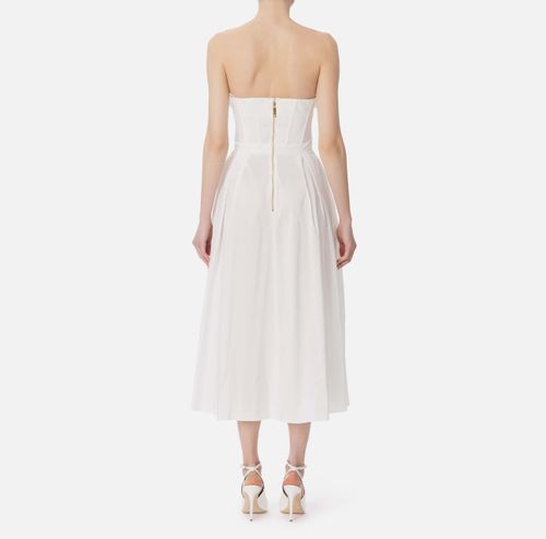 Dress in gabardine fabric with embroidered roses