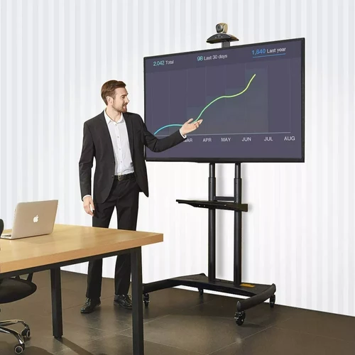 מעמד רצפתי למסך טלוויזיה למסכים עד 90 אינץ' כולל גלגלים - שחור