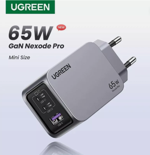 מטען קיר מהיר לכל סוגי המכשירים UGREEN NEXODE PRO 65W GAN + כבל CTC