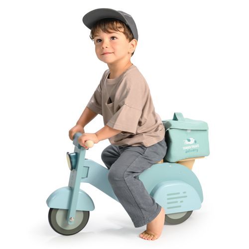 בימבה אופנוע שליח עם 3 גלגלי גומי ותיק אחורי - כחול tender leaf toys