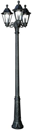 פנס גינה E27 עמוד (2.5 מ) 3 מנורות RUT-M שחור + נורות fumagalli