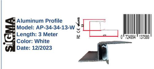 פרופיל שקוע סמוי (AP-34-34-13) לבן SIGMA (3 מטר)