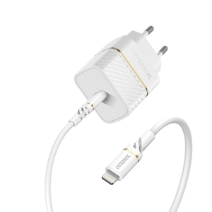 מטען בית Otterbox Premium דגם USB-C 20W+כבל Lighthning לבן - מאושר אפל