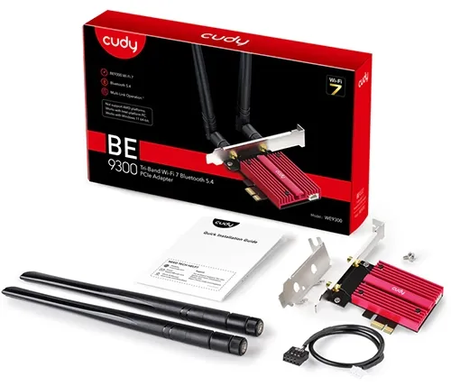 כרטיס רשת CUDY WE9300 PCIE WIFI7 BT5.4 6GHz UP TO 5760 Mbps קודי