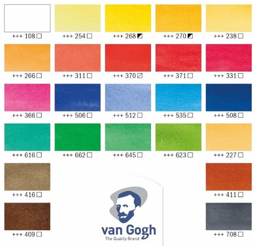 מארז 24 קוביות צבעי מים Van Gogh בקופסת עץ