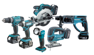 סט 6 כלים נטען עם 3 סוללות 5 אמפר ומטען - MAKITA DLX6068T 18V