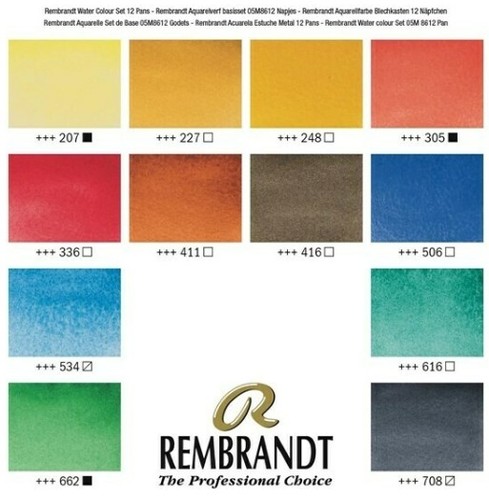 סט 12 קוביות צבעי מים REMBRANDT בקופסת מתכת
