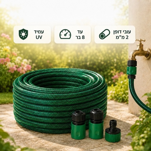 צינור השקייה מקצועי לגינה 15 מטר + מחברים עמיד UV כולל מחבר