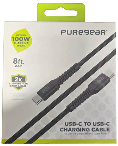 כבל שזור שחור חיבור Type C - Type C 100W באורך 2.4 מטר מבית PureGear 