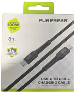 כבל שזור שחור חיבור Type C - Type C 100W באורך 2.4 מטר מבית PureGear 