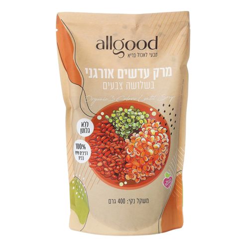 מרק עדשים אורגני בשלושה צבעים 400 גרם - allgood