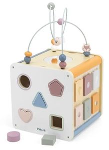 קוביית פעילות מעץ 8 ב 1 עם מבוך חרוזים, קסילופון, התאם צורה ומגוון פעילויות