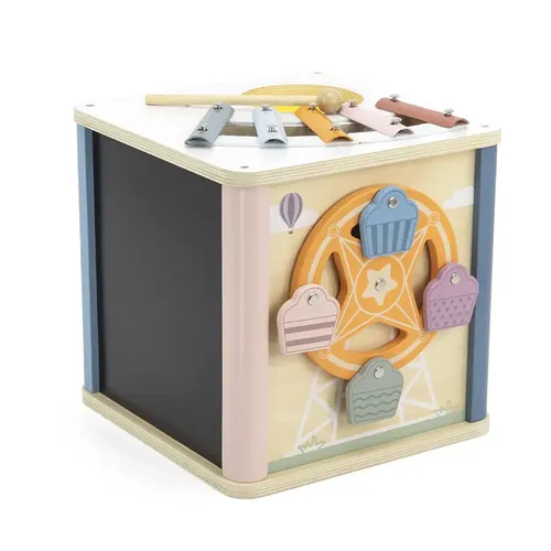 קוביית פעילות מעץ 8 ב 1 עם מבוך חרוזים, קסילופון, התאם צורה ומגוון פעילויות