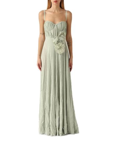 Red Carpet dress made of lurex jersey fabric with embroidered flower