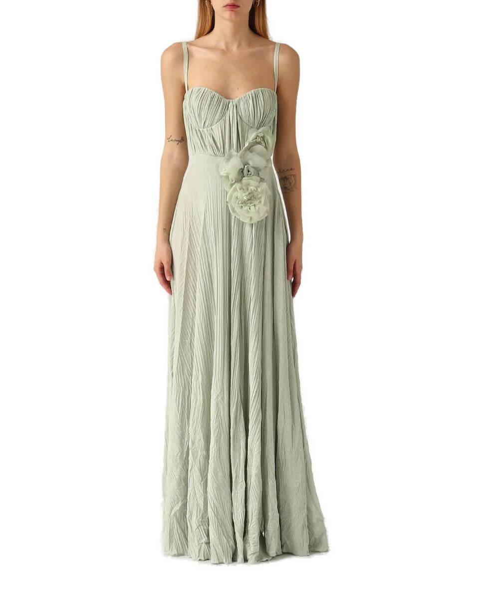 Red Carpet dress made of lurex jersey fabric with embroidered flower