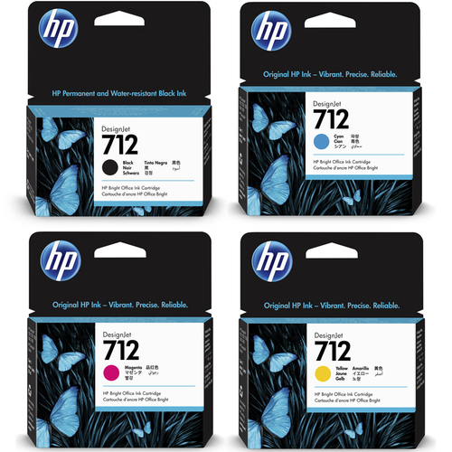 סט ראשי דיו שחור/אדום/צהוב/כחול HP 712 - מקורי