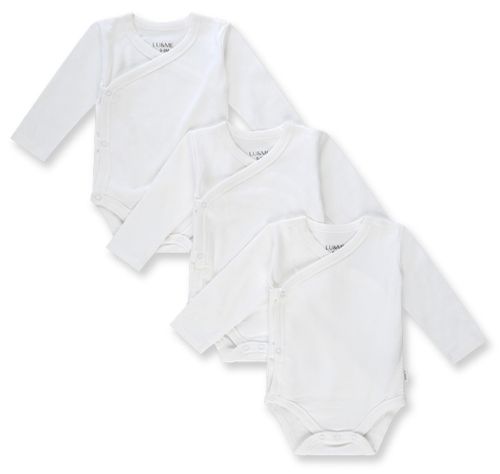 שלישיית בגד גוף מעטפת לתינוק עם שרוול ארוך 100% כותנה במידה NB - לבן