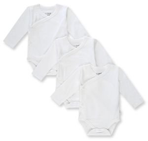 שלישיית בגד גוף מעטפת לתינוק עם שרוול ארוך 100% כותנה במידה NB - לבן