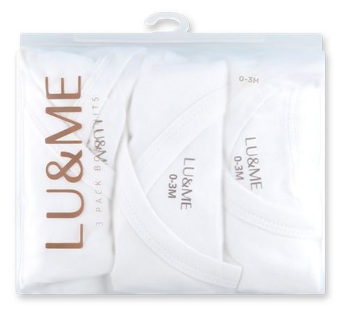 שלישיית בגד גוף מעטפת לתינוק עם שרוול ארוך 100% כותנה במידה NB - לבן